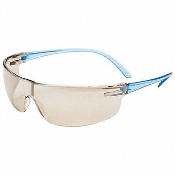 Safety Glasses, Medium, Hard Coated, Light Gray, Wraparound, Blue