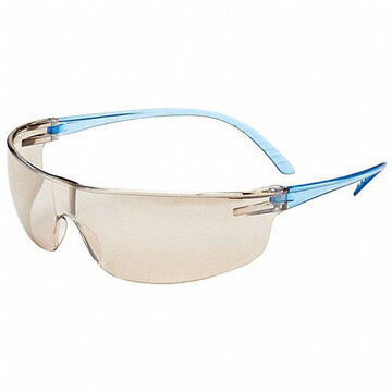 Lunettes de sécurité, moyennes, à revêtement dur, gris clair, enveloppantes, bleues