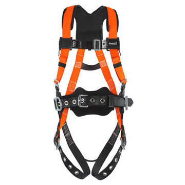 Non-stretch Full Body Harness, Universal, 400 lb Capacity, Hi-Viz Orange, Polyester