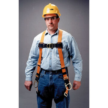 Non-stretch Full Body Harness, Universal, 400 lb Capacity, Hi-Viz Orange, Polyester