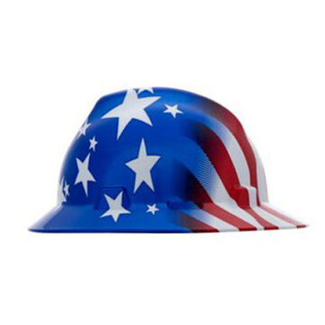 Full Brim Head Protection Non Vented Type I Hard Hat, Fits Hat 6-1/2 to 8 in, Blue, HDPE, 4 Point Ratchet, Class E