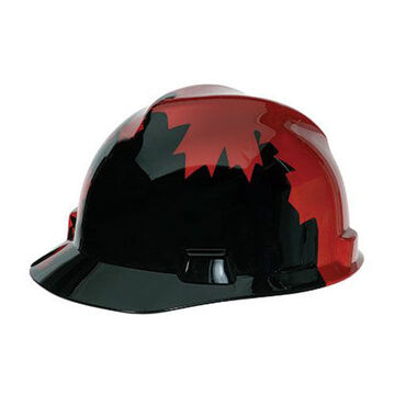 Full Brim Head Protection Non Vented Type I Hard Hat, Fits Hat 6-1/2 to 8 in, Black/Red, HDPE, 4 Point Ratchet, Class E