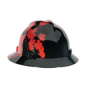 Hard Hat Full Brim Head Protection Non Vented Type I, Fits Hat 6-1/2 To 8 In, Black/red, Hdpe, 4 Point Ratchet, Class E