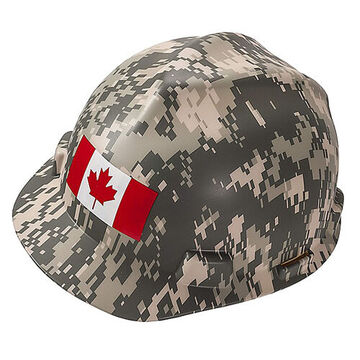 Full Brim Head Protection Non Vented Type I Hard Hat, Fits Hat 6-1/2 to 8 in, Camouflage, HDPE, 4 Point Ratchet, Class E