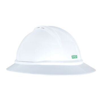Full Brim Non Vented Type I Hard Hat, Fits Hat 6-1/2 to 8 in, White, HDPE, 4 Point Ratchet, Class E