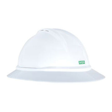 Hard Hat Full Brim Non Vented Type I, Fits Hat 6-1/2 To 8 In, White, Hdpe, 4 Point Ratchet, Class E