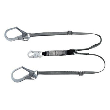 Shock Absorbing Lanyard, 230 lb Capacity, 2-Leg, Green/Gray, Rebar Hook