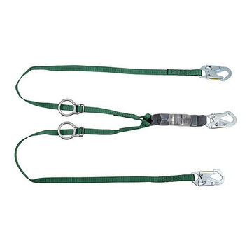 Lanyard Shock Absorbing, 6 Ft Lg, 2-leg, Green