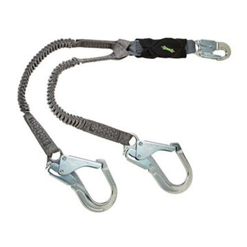 Lanyard Shock Absorbing, 310 Lb Capacity, 2-leg, Black/gray, Rebar Hook