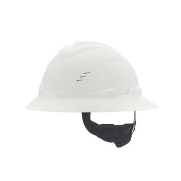 Full Brim Type I Vented Hard Hat, Fits Hat 6-1/2 to 8 in, White, HDPE, 4 Point Ratchet, Class C