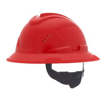 Full Brim Type I Vented Hard Hat, Fits Hat 6-1/2 to 8 in, Red, HDPE, 4 Point Ratchet, Class C