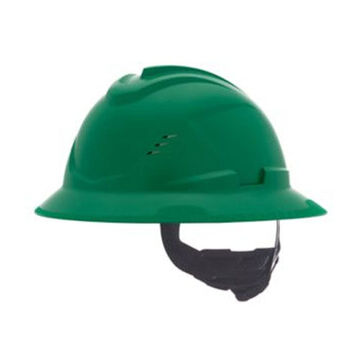 Full Brim Type I Vented Hard Hat, Fits Hat 6-1/2 to 8 in, Green, HDPE, 4 Point Ratchet, Class C