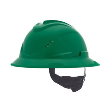 Hard Hat Full Brim Type I Vented, Fits Hat 6-1/2 To 8 In, Green, Hdpe, 4 Point Ratchet, Class C