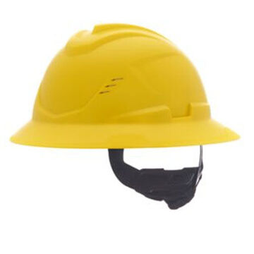 Full Brim Type I Vented Hard Hat, Fits Hat 6-1/2 to 8 in, Yellow, HDPE, 4 Point Ratchet, Class C