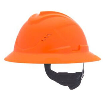 Casque rigide ventilé de type I à bord complet, convient aux chapeaux de 6-1/2 à 8 pouce, orange haute visibilité, HDPE, cliquet à 4 pouceints, classe C