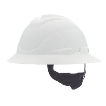 Full Brim Non Vented Type I Hard Hat, Fits Hat 6-1/2 to 8 in, White, HDPE, 4 Point Ratchet, Class E