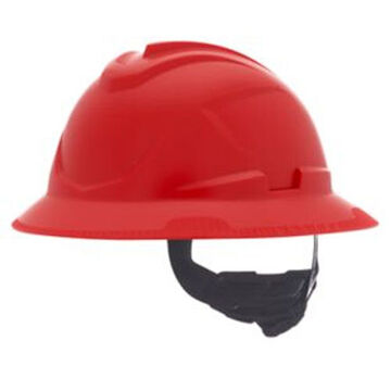 Casque rigide de type I non ventilé à bord complet, convient aux chapeaux de 6-1/2 à 8 pouce, rouge, HDPE, cliquet à 4 pouceints, classe E