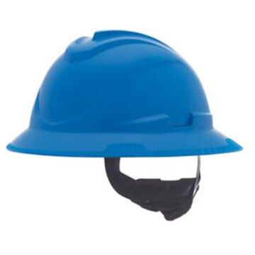 Full Brim Non Vented Type I Hard Hat, Fits Hat 6-1/2 to 8 in, Blue, HDPE, 4 Point Ratchet, Class E