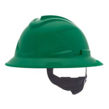 Full Brim Non Vented Type I Hard Hat, Fits Hat 6-1/2 to 8 in, Green, HDPE, 4 Point Ratchet, Class E