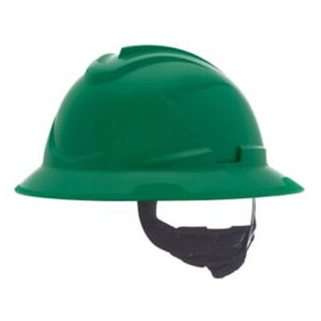 Hard Hat Full Brim Non Vented Type I, Fits Hat 6-1/2 To 8 In, Green, Hdpe, 4 Point Ratchet, Class E