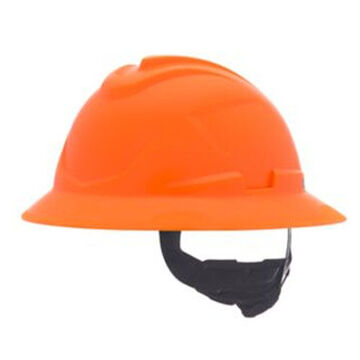 Hard Hat Full Brim Non Vented Type I, Fits Hat 6-1/2 To 8 In, Hi-viz Orange, Hdpe, 4 Point Ratchet, Class E