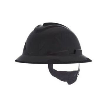 Full Brim Non Vented Type I Hard Hat, Fits Hat 6-1/2 to 8 in, Black, HDPE, 4 Point Ratchet, Class E
