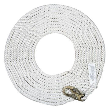 Vertical Rope Lifeline, 100 ft lg, White, Synthetic