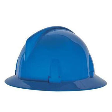 Full Brim Hard Hat, Blue, Polycarbonate, Ratchet, Class E