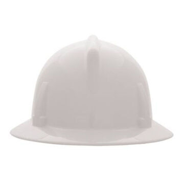 Full Brim Hard Hat, White, Polycarbonate, Ratchet, Class E
