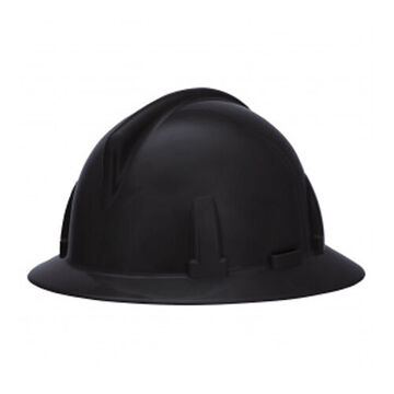 Hard Hat Full Brim, Black, Polycarbonate, Ratchet, Class E