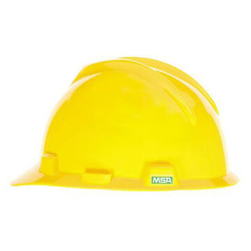 Casque de sécurité à bord avant, jaune, polyéthylène, cliquet, classe E