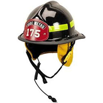 Fire Helmet, Fits Hat 6-3/8 to 8-3/8 in, Black, Fiberglass Composite, Ratchet