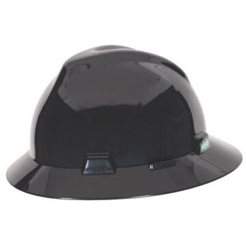Full Brim Non Vented Type I Hard Hat, Fits Hat 6-1/2 to 8 in, Black, HDPE, 4 Point Ratchet, Class E