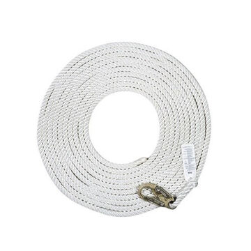 Vertical Rope Lifeline, 50 ft lg, White, Synthetic