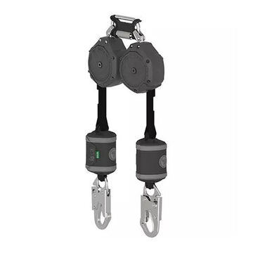 Personal Self-retracting Web Lanyard, 310 lb Capacity, 6 ft lg, 2-Leg, Gray, 36C Snap Hook