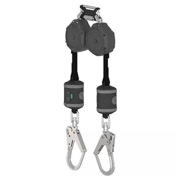 Personal Self-retracting Web Lanyard, 310 lb Capacity, 6 ft lg, 2-Leg, Gray, Snap Hook