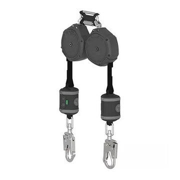 Personal Self-retracting Web Lanyard, 310 lb Capacity, 8 ft lg, 2-Leg, Gray, 36CS Snap Hook