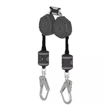 Personal Self-retracting Web Lanyard, 310 lb Capacity, 8 ft lg, 2-Leg, Gray, AL36CLS Snap Hook