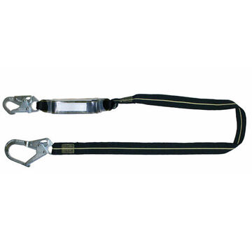 Energy Absorbing Lanyard, 110 lb Capacity, 6 ft lg, 1-Leg, Snap Hook, Ladder Hook