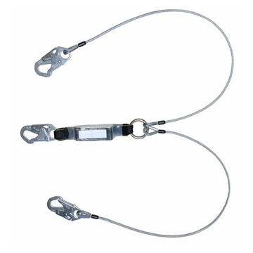Cable Y Lanyard, 110 to 310 lb Capacity, 4 ft lg, 2-Leg, Swivel Snap Hook, Ladder, Scaffold Hook