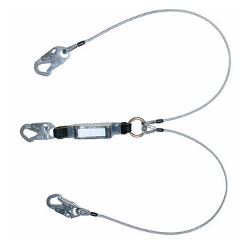 Cable Energy Absorbing Y Lanyard, 110 to 310 lb Capacity, 6 ft lg, 2-Leg, Swivel Snap Hook, ladder, Scaffold Hook