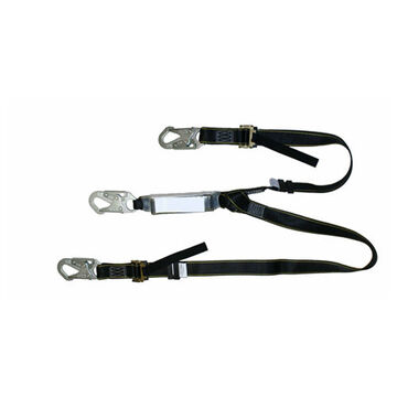 Adjustable Web Y Lanyard, 110 to 310 lb Capacity, 6 ft lg, 2-Leg, Snap Hook