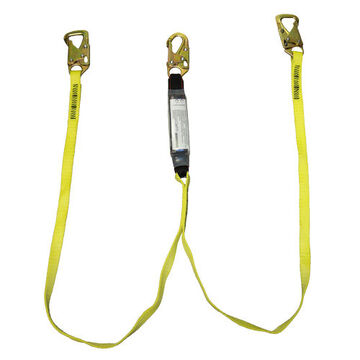 Energy Absorbing Y Lanyard, 110 to 310 lb Capacity, 6 ft lg, 2-Leg, Tie-Back, Snap Hook