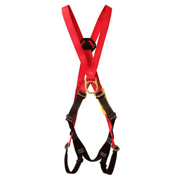 Grommeted Legs Ladder Climbing Full Body Harness, Universal, 420 lb Capacity, Red/Black, Polyester
