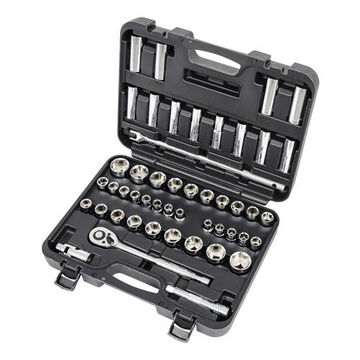 Socket Set Drive Sae/metric, 49-piece, Vanadium Steel, Chrome