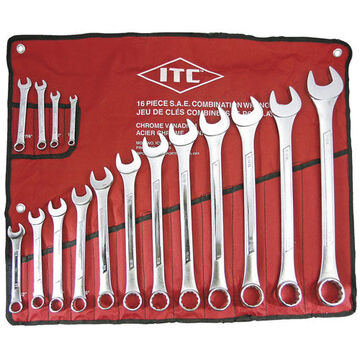 Wrench Set Raised Panel Sae, 16-piece, Drop Forged Chrome Vanadium Steel