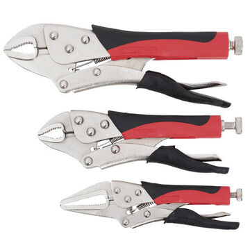Cushion Grip Locking Plier Set, Long Nose, Curved Jaw, 3-Piece, Tough Alloy Steel