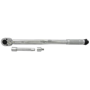 Torque Wrench Kit, 1/2 in Drive, 10 to 150 ft-lb Torque range, Knurled Grip Handle, Steel