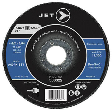 High Performance Cut-off Wheel, 6 in Dia, 3/64 in, 7/8 in Shank, 60 Grit, Aluminum Oxide
