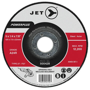 High Performance Cut-off Wheel, 5 in Dia, 1/4 in, 7/8 in Shank, 24 Grit, Aluminum Oxide